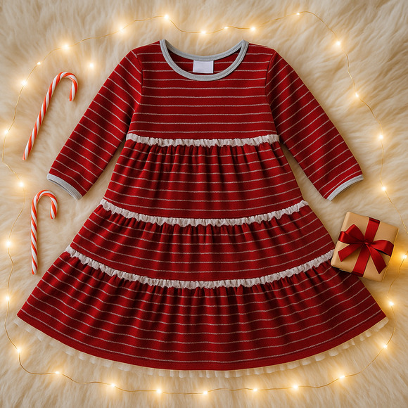 🎄 Hanna Andersson Girls' Striped Red Lurex Velour Holiday Dress – Sz 110 cm (5) - Picture 1 of 8
